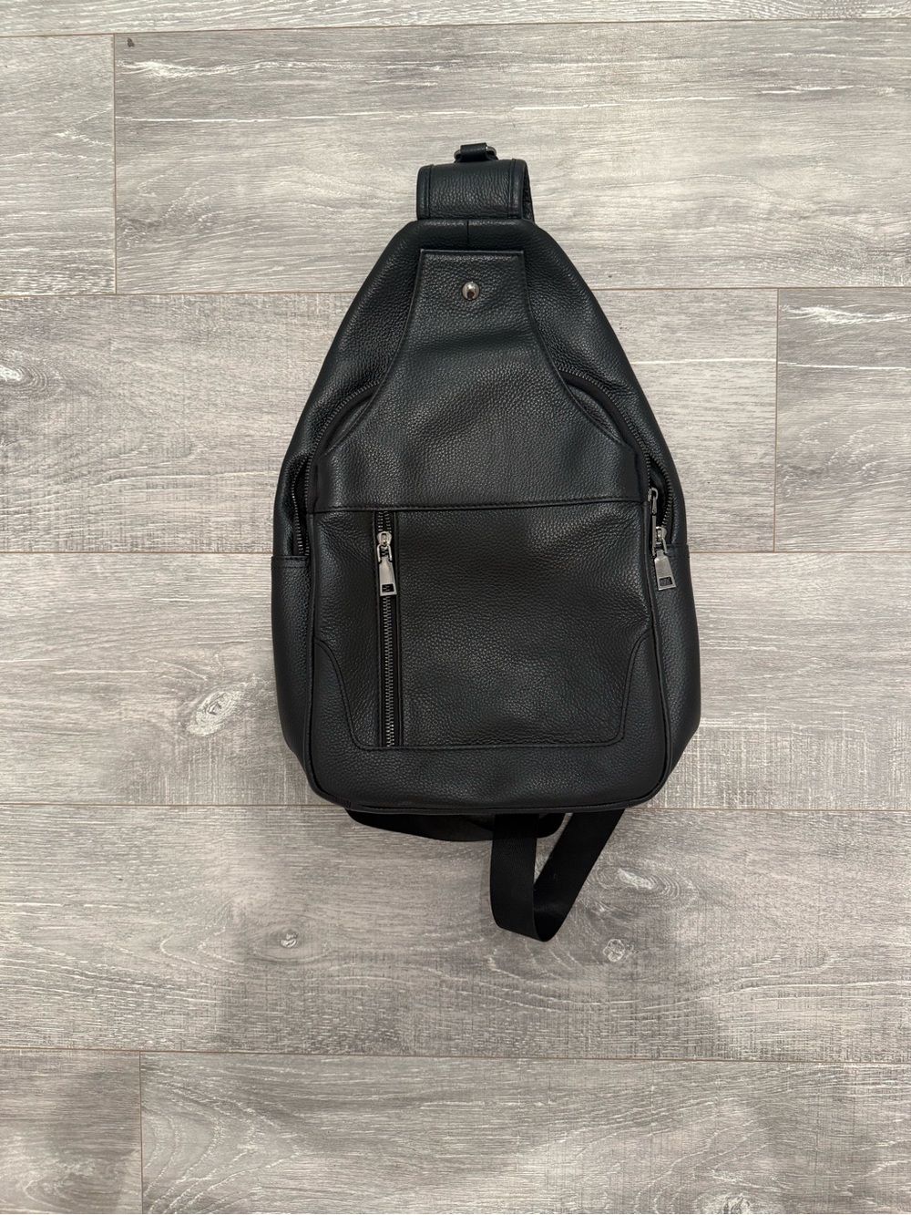 Black Men's Leather Sling Backpack